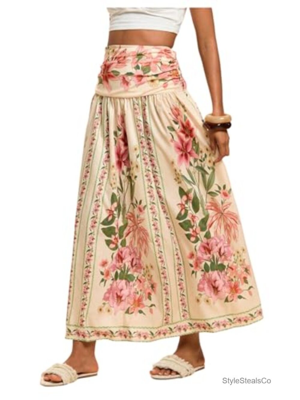 Boho Floral Maxi Skirt High Waisted A-Line Flowy Long